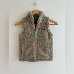 Patagonia Girls Sherpa Fleece Vest Gorpcore Tan Teal Full Zip Small 7-8